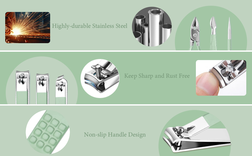 Набір для манікюру та педикюру 16 предметів: професійний набір для підстригання нігтів, чоловічий/жіночий (зелений)