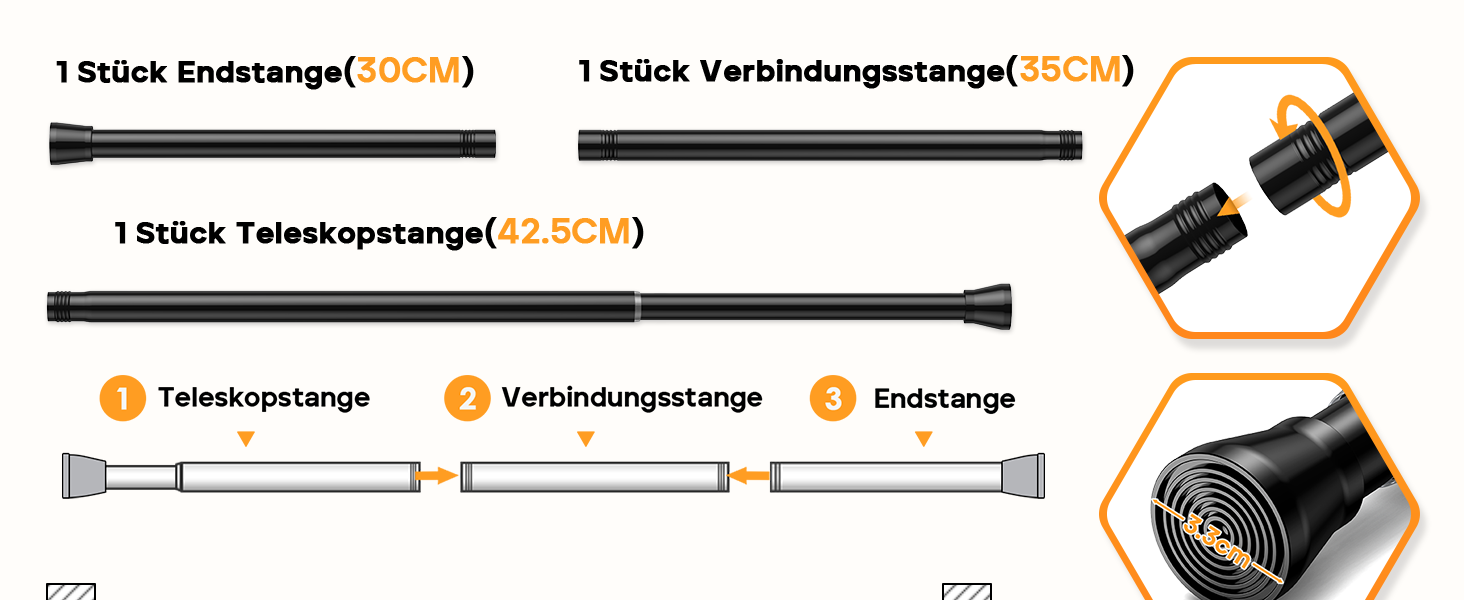 Тelescopic штанга для карниза без свердління 120-200 см - для штор, душових перегородок, вікон, ванної кімнати. Нержавіюча сталь, регульована клямка.