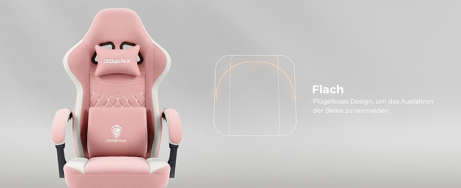 Ігровий крісло Dowinx з тканини, масажний крісло з підніжкою, ергономічне, для PC, геймінгу, офісу, 150 кг, рожево-білий