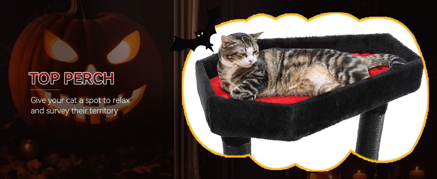 Кігтеточка YITAHOME Готичний XL, 160 см, з 4 колонами з сизалю, платформа для сну, гамак, кулі-іграшки, чорна