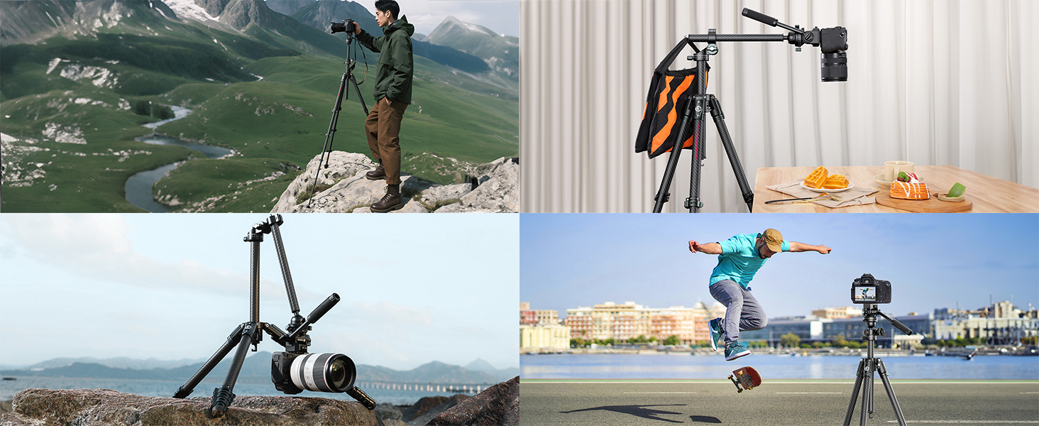 Штатив для камери ULANZI JJ05 GlideGo 184 см з карбону, складний, з поворотним центральним стовпом, легкий туристичний штатив з кульковою головкою 360° та швидкознімною платформою для DSLR, максимальне навантаження 18 кг (JJ06 Відеоштатив)
