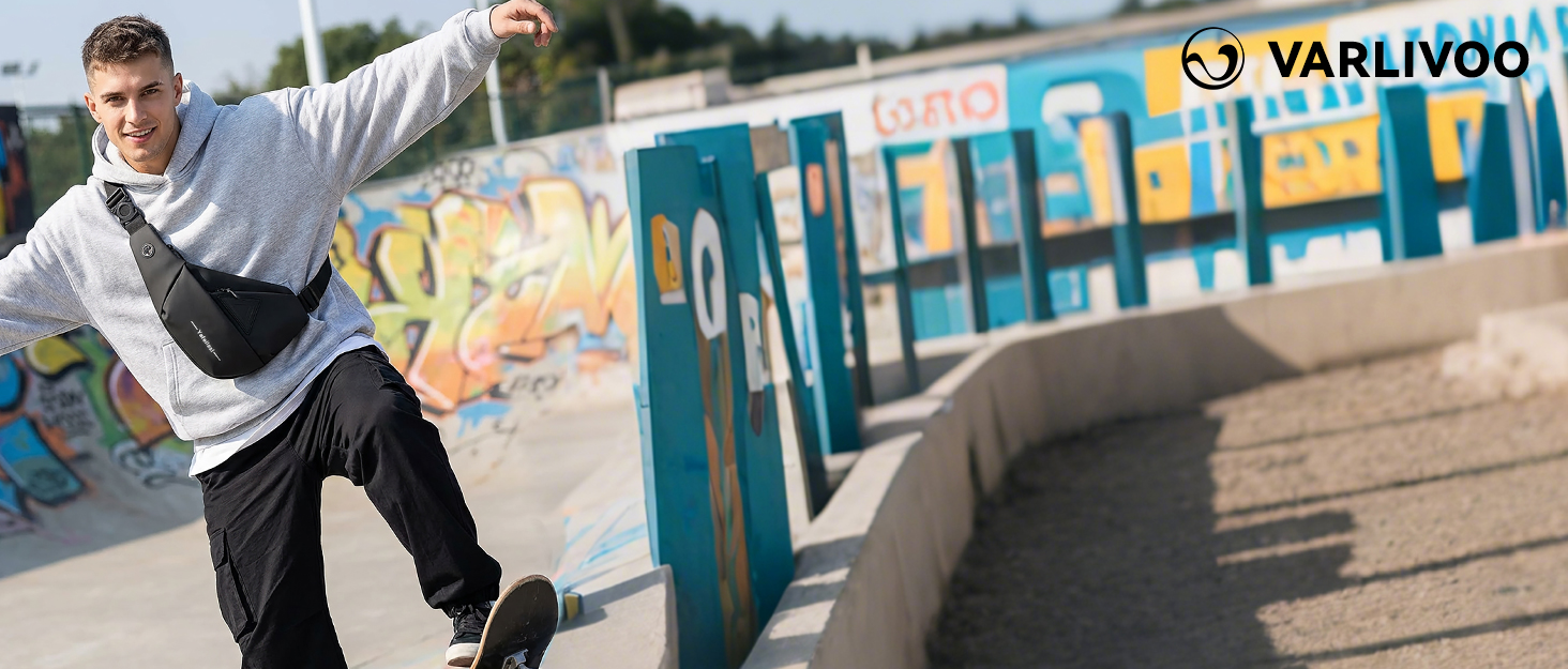 Чоловіча нагрудна сумка VARLIVOO Brusttasche - слинг-сумка, кросбоді, через плече, спортивна, для фітнесу, подорожей, кемпінгу, школи. Водонепроникний рюкзак з поліестеру, блакитний.