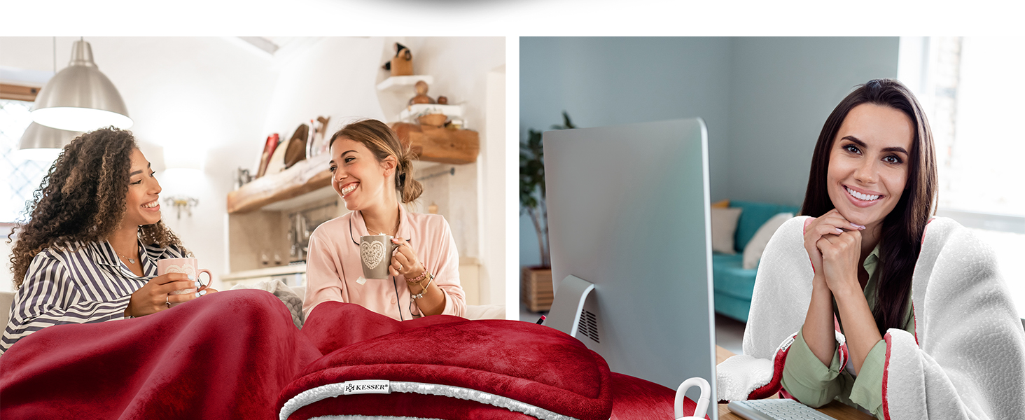 Електрична ковдра KESSER® з автовимкненням 200x180 см двостороння | Ковдра для ліжка, дивана | 9 температурних режимів | Пральна до 40°C | з таймером, цифровим дисплеєм, Бордовий колір