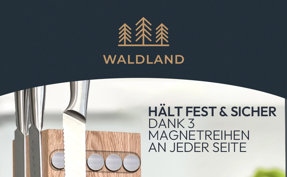 Магнітна підставка для ножів WALDLAND з дуба, поворотна на 360°, дерев'яний тримач для кухонних ножів, преміум-якість