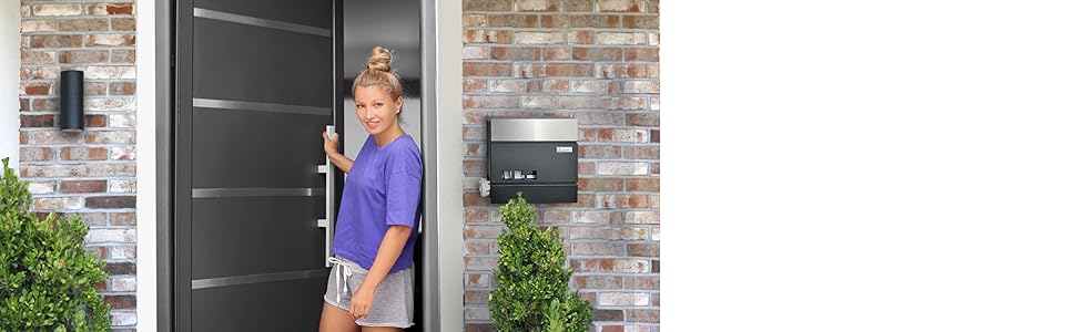 Поштовий ящик антрацит з нержавіючої сталі, з вікном та табличкою для імені, відділення для газет, замок з 2 ключами, настінний поштовий ящик RAL 7016, великий розмір