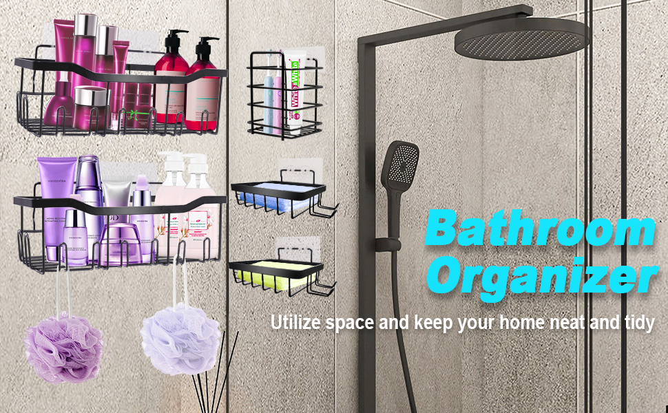 Дзеркальна поличка для душу WAOAW без свердління, 2 шт. Чорний, нержавіюча сталь, для шампуню, гелю для душу, мила, косметики