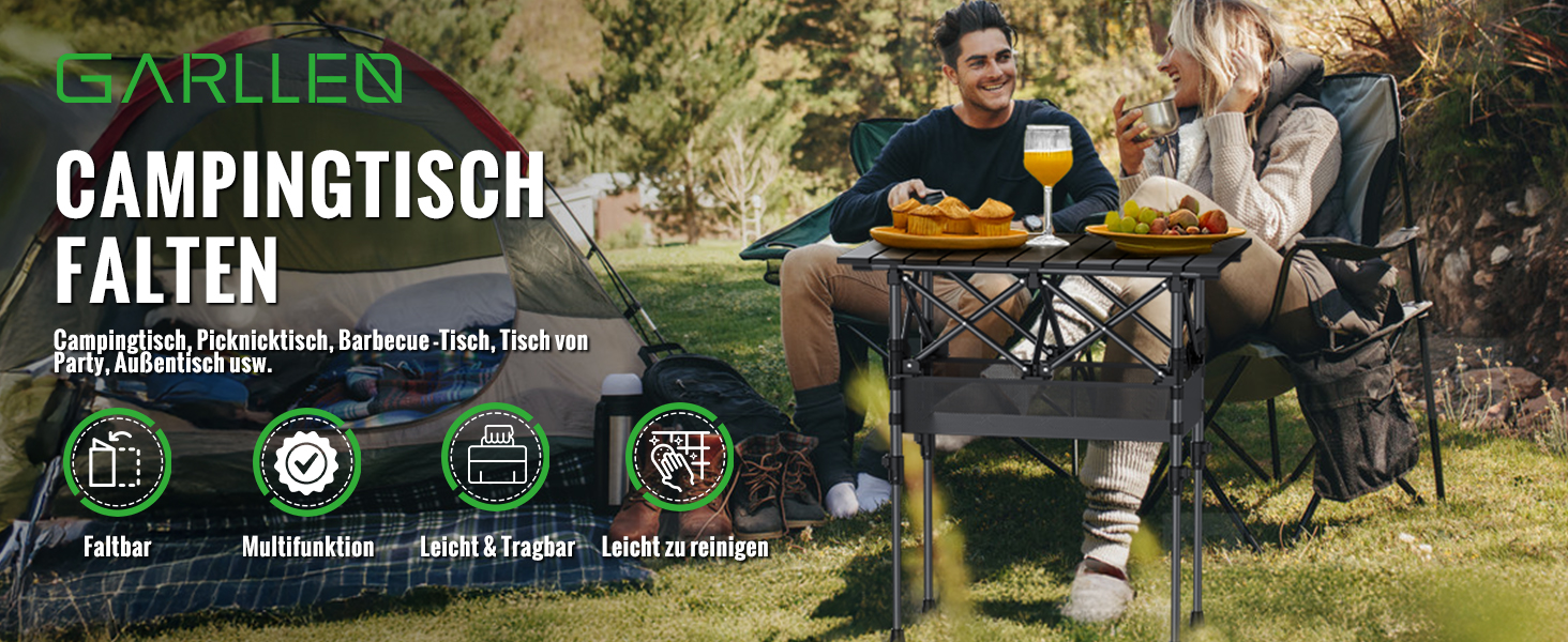 Складаний туристичний стіл Garllen 82x40 см, 2 положення висоти (44/70 см), знімний стіл зі сталі, для пікніка, грилю, саду та кемпінгу