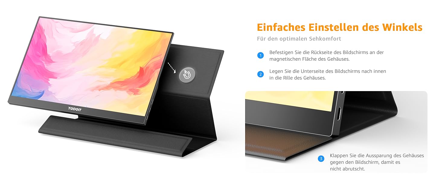 Портативний монітор Yodoit 15.6 дюймів: IPS дисплей FHD 1920x1080, USB-C та HDMI, вбудовані динаміки, захист зору для ПК, ноутбука, Xbox, PS3/4/5, Switch та TV. Чорний колір