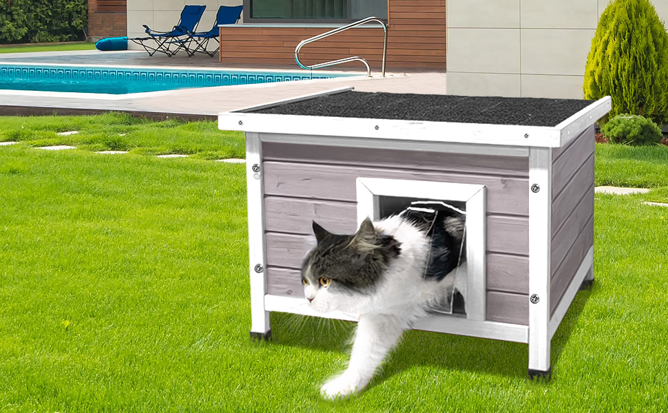 Будинок для котів Vounot® з асфальтовим дахом, вулиця, 57 x 45 x 43 см (Сірий)