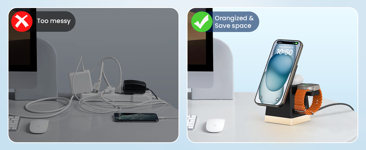 Бездротовий зарядний пристрій JoyGeek: для iPhone, Apple Watch, AirPods (чорний)