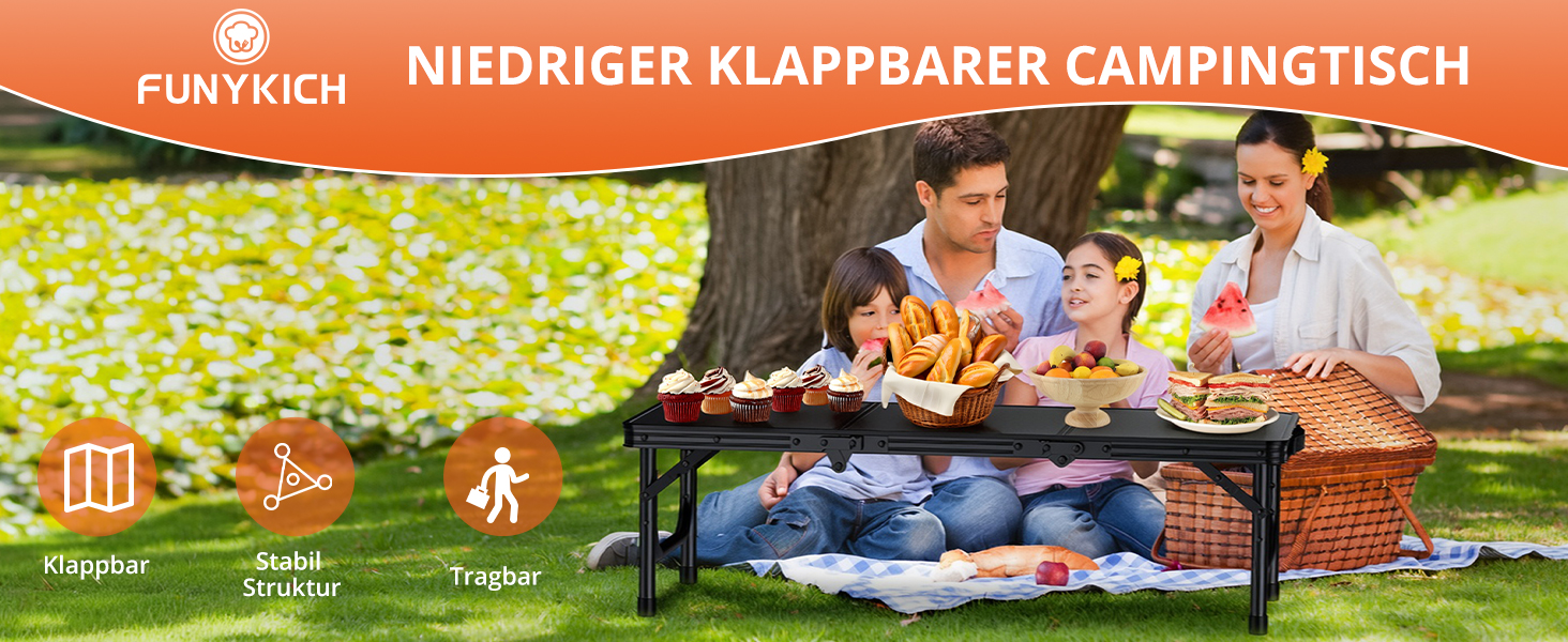 Складний кемпінговий стіл FUNYKICH 87x40x26 см, алюмінієвий, з MDF стільницею, чорний - для пікніка, пляжу, балкону