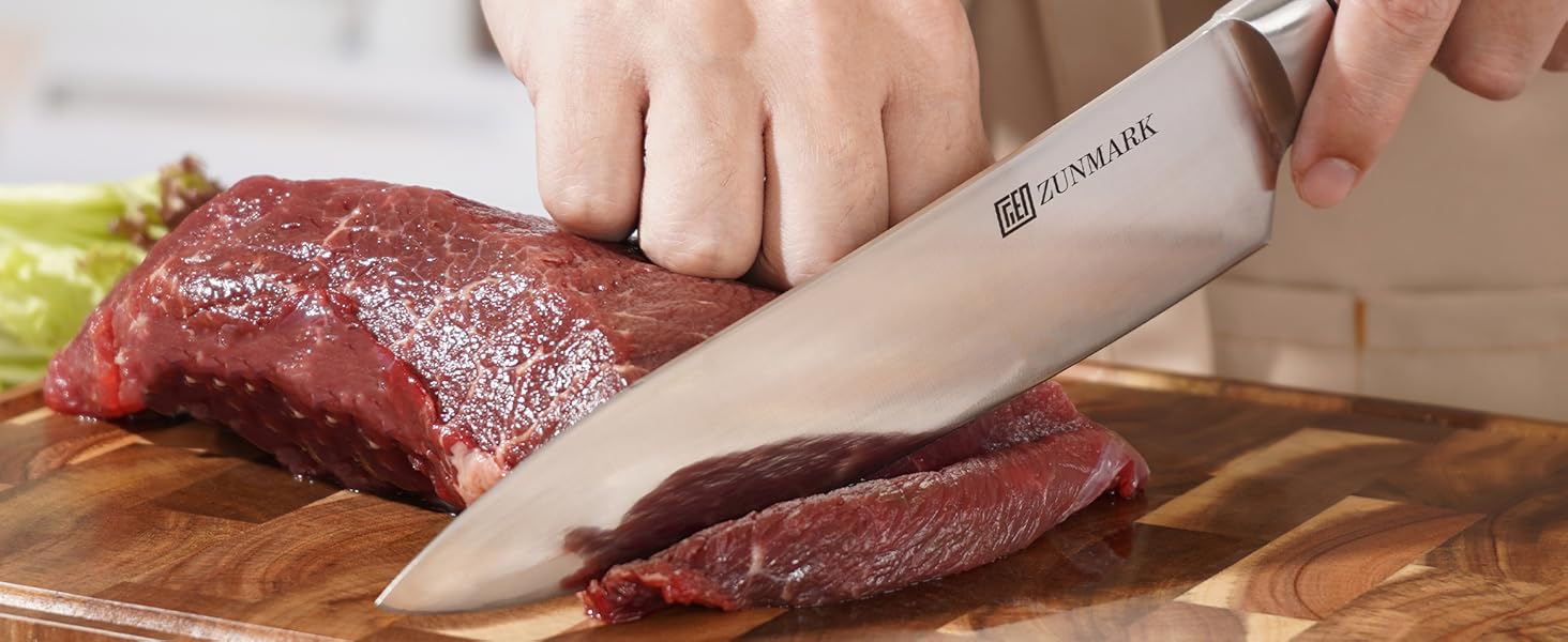 Набір ножів у блоці 13 предметів з нержавіючої сталі з ергономічними ручками, набір кухонних ножів для кухні, дерев'яний блок з шкіряним ремінцем (чорний та срібний)