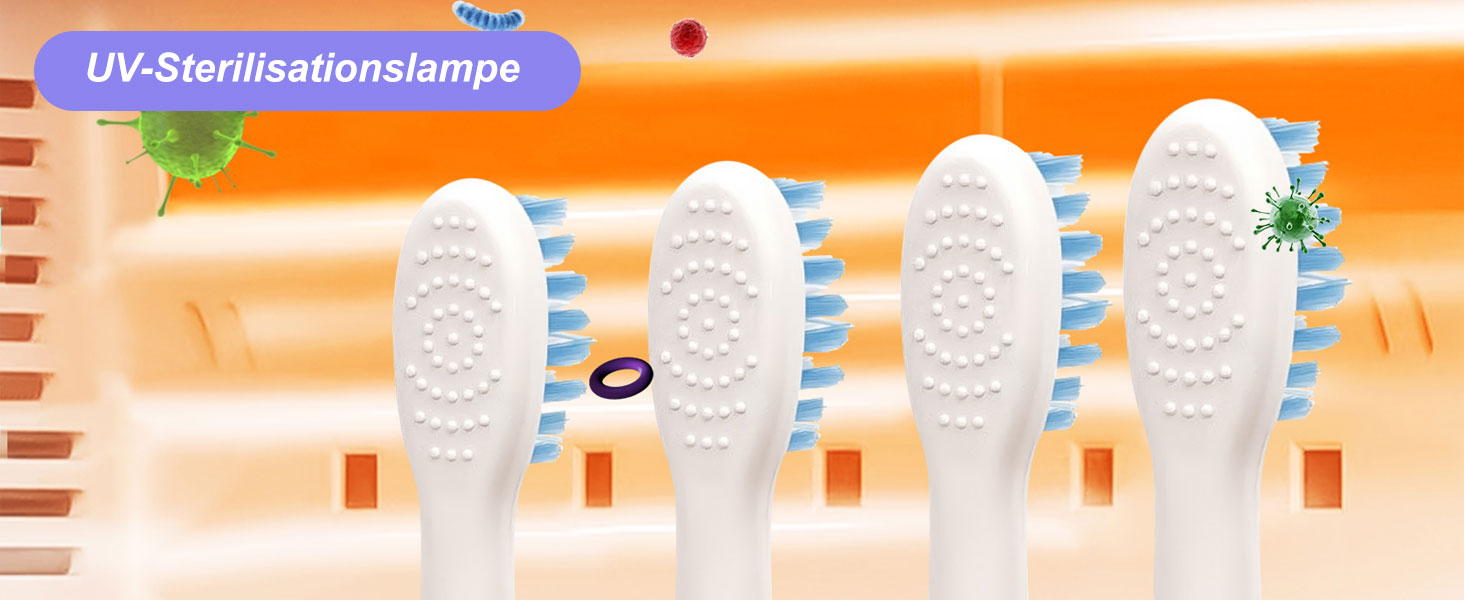 Стерилізатор зубних щіток UV з підставкою на 5 щіток, чорний. З функцією сушіння та таймером, настінний монтаж, 2000 mAh