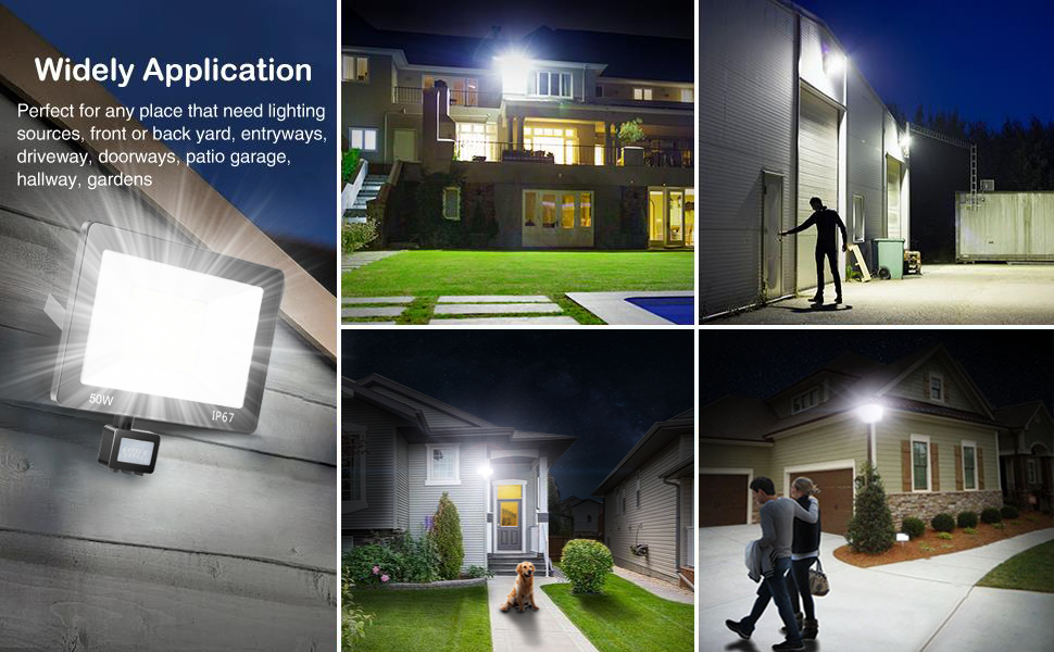 LED прожектор 50W з датчиком руху, IP67, 5000Лм, 7000K, набір 2 шт, водонепроникний вуличний прожектор для двору, саду, гаража, входу, холодне світло