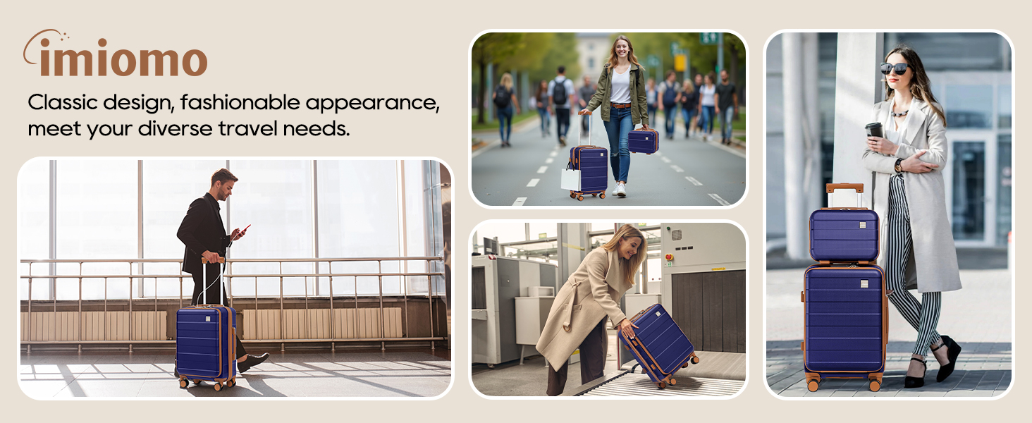 Набір валіз Imiomo 5шт з жорстким корпусом, 4 колеса, TSA-замок, відділення для ноутбука (Морська синя)