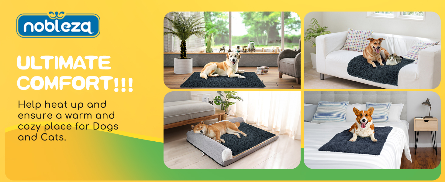 Self-Heating Blanket for Dogs & Cats, Pet Heating Mat Winter, Washable Heating Blanket for Dogs, Self-Warming Dog Mat Fluffy Warm, Thermal Blanket for Dogs Non-Slip, Gray, 115x70cm
