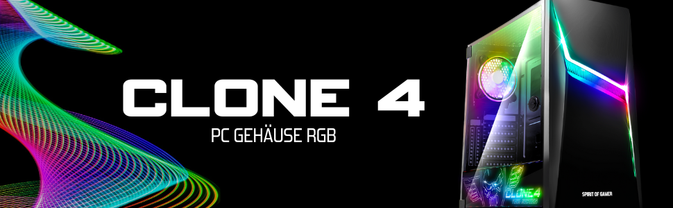 Корпус для ПК Spirit of Gamer Clone 4 RGB з прозорою стінкою з загартованого скла. Підтримує ATX/mATX/ITX. В комплекті 2 вентилятори 120 мм.