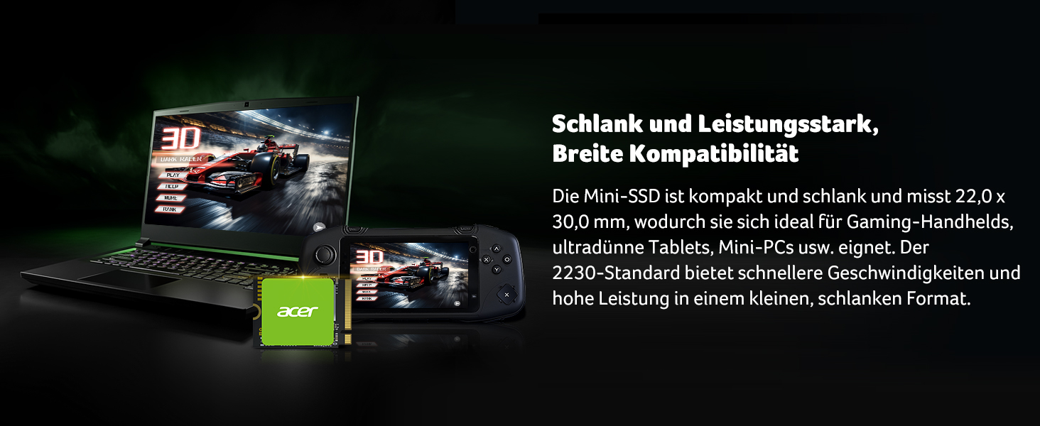SSD Acer FA200 PCIe 4.0 NVMe 512GB: швидкість до 7200 МБ/с, M.2 2280, Gen4x4, HMB, SLC, для ноутбука/ПК/геймінгу, сумісний з PS5