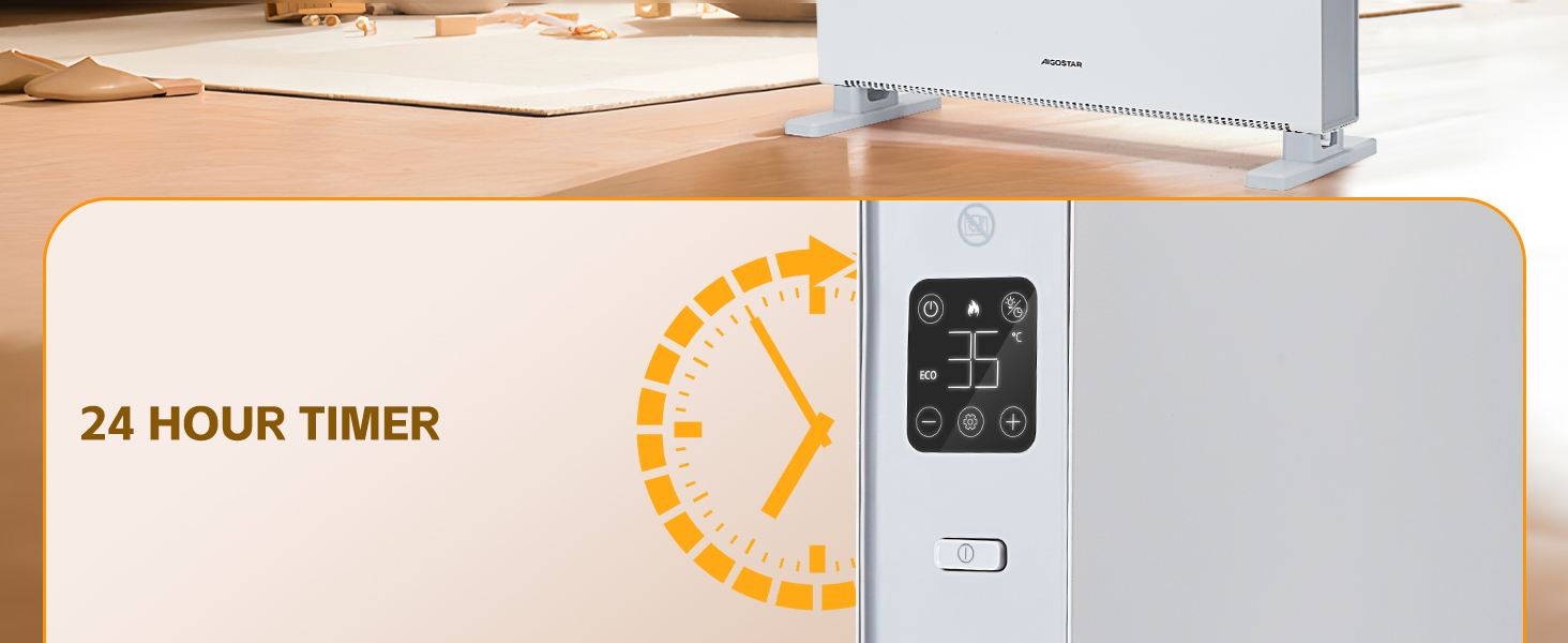 Електричний конвектор Aigostar Ember 2000W з термостатом та пультом дистанційного керування, LED-дисплей, таймер, тиха робота