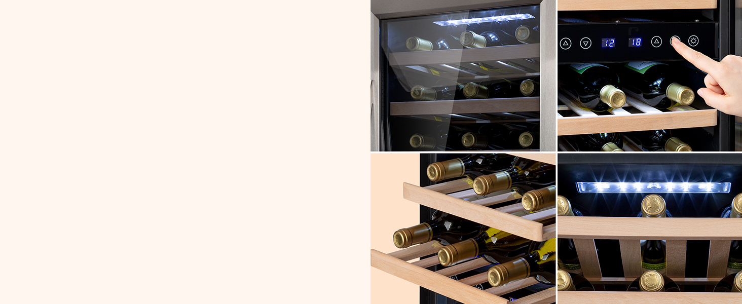 Klarstein 33-Bottle Wine Refrigerator - 2 Zone Freestanding Wine Cooler with Glass Door, Indoor/Outdoor Beersafe, LED Lighting, 5-18°C - Silver/Black