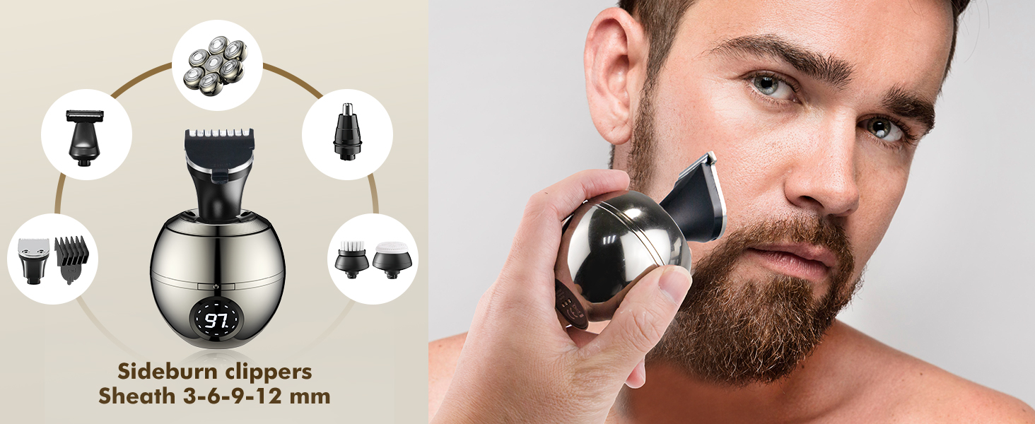 Електричний голєний апарат ETENTOUS Glatzen Rasierer для чоловіків 6-в-1, з 7 ротаційними головками та тримером для бороди, водонепроникний (IPX6), USB-C, для гоління голови та бороди