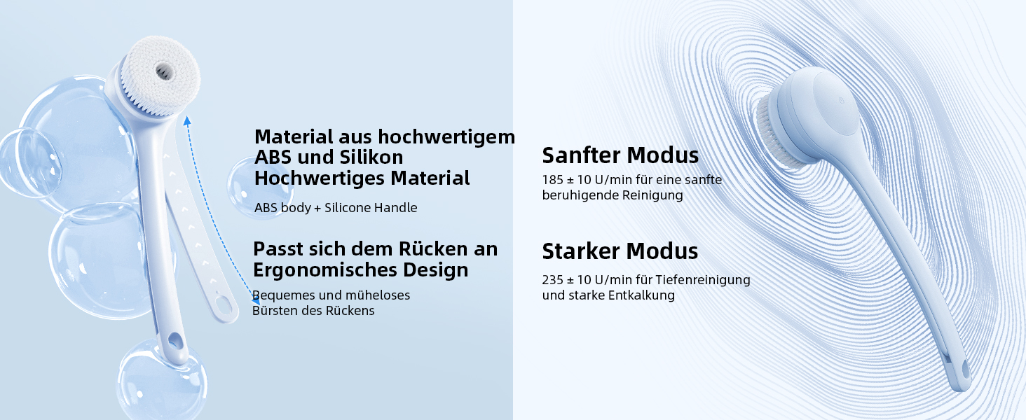 Електрична щітка для спини, м'яка ексфоліація, перезаряджається, довга ручка для душу, допомога у нанесенні крему на спину для жінок, чоловіків, людей похилого віку, глибоке очищення для всіх типів шкіри, хороша піна - Рожева (Небесно-блакитна)