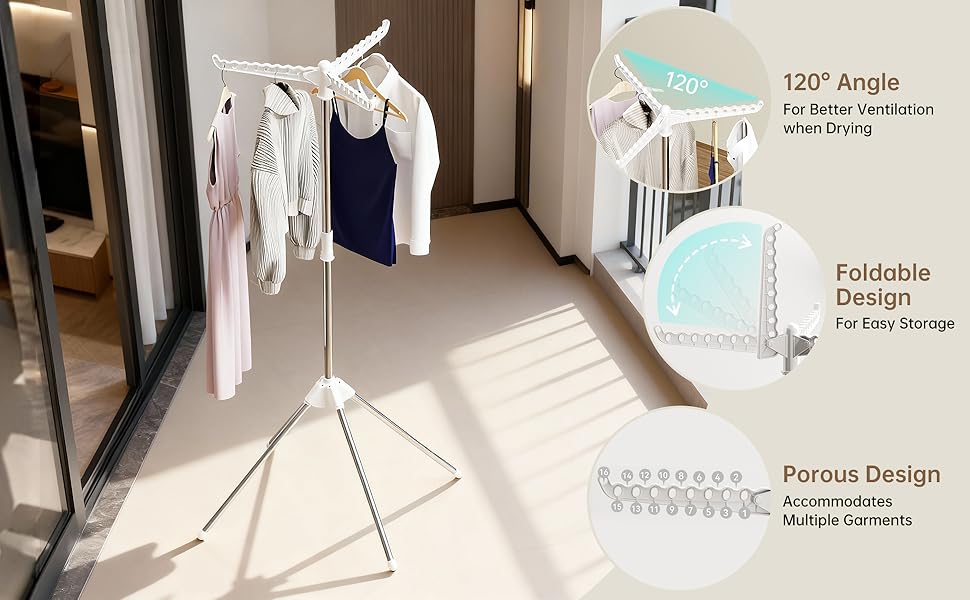Сушарка для білизни складана, біла, з 3 крилами, нержавіюча сталь - для дому та вулиці