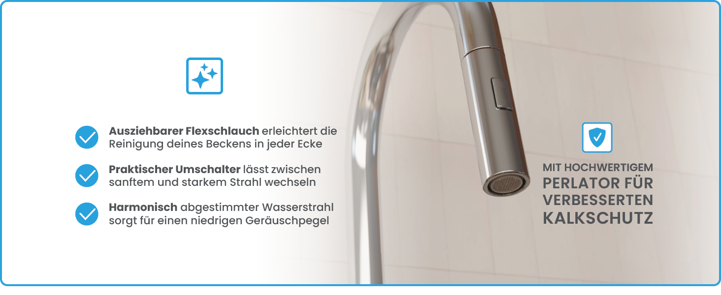 Кухонний змішувач Bächlein Plivo з нержавіючої сталі з висувним виливом, 360° обертання, для кухні, масивний, нержавіюча сталь