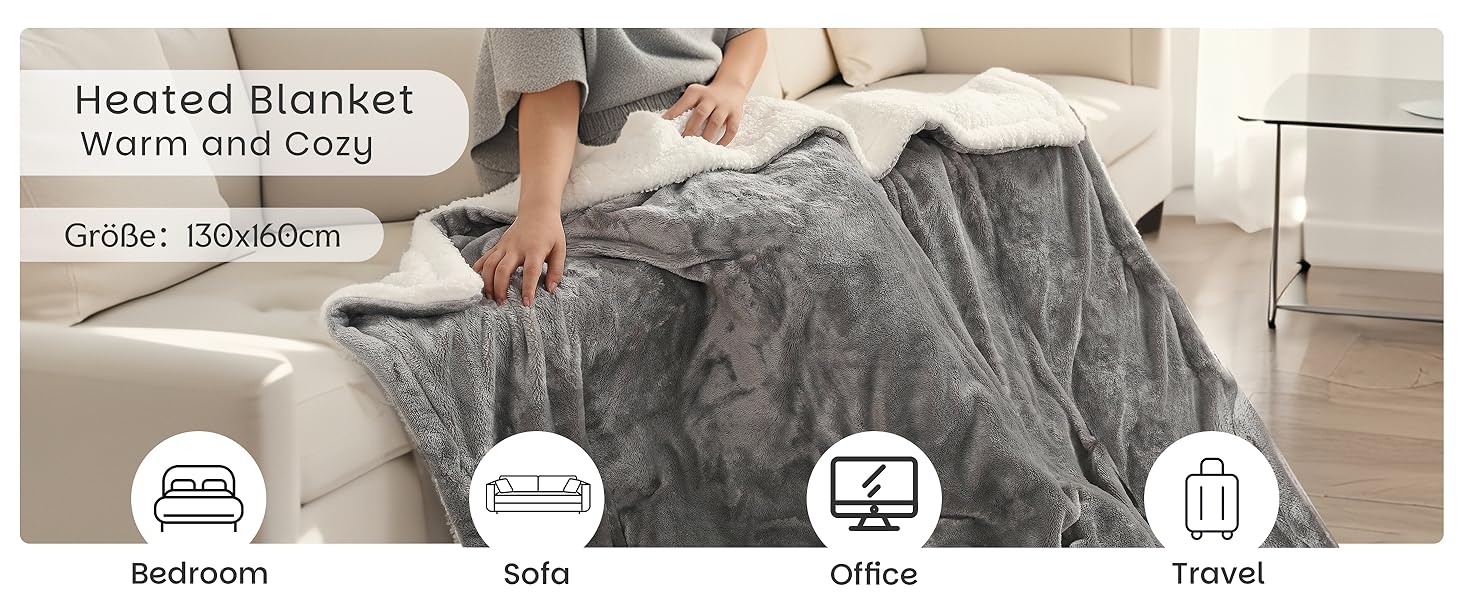 Електрична ковдра з автовимкненням 130x180 см, 9 режимів нагріву, таймер 9 годин, захист від перегріву, м'яка та приємна до тіла, для дому та офісу, чорна