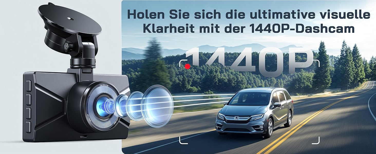 WOLFANG Dashcam: Автомобільна камера 2.5K+1080P з відеореєстратором, нічне бачення, 170° кут огляду, WDR, паркувальний режим, G-сенсор, циклічна запис, внутрішня камера, 32GB SD-карта