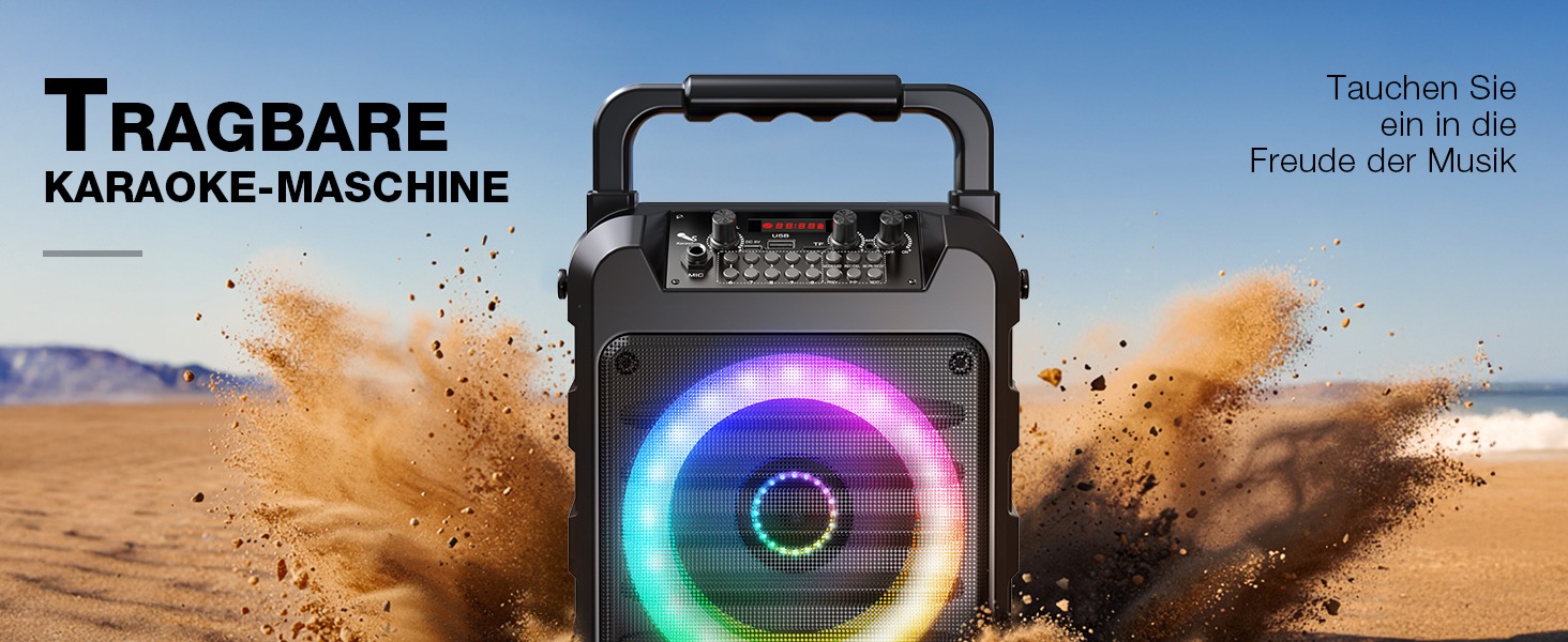 Портативна караоке-колонка Dislocati з 2 мікрофонами, 20W, LED-підсвітка, Bluetooth 5.3, AUX/USB, до 12 годин роботи - ідеальний подарунок для дітей та дорослих, чорний колір