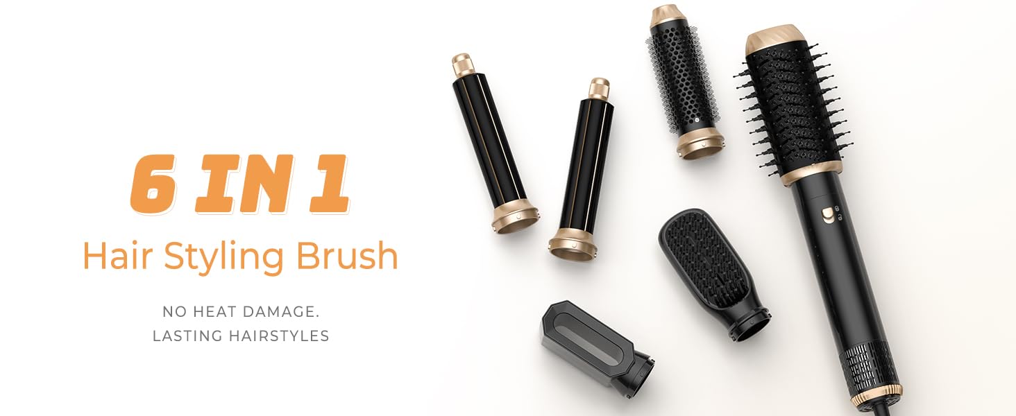 Фен-щітка 5-в-1 Airstyler Pro 1000W з регулюванням напрямку повітря, іонізація, для створення об'єму, локонів та укладки волосся (сірий)