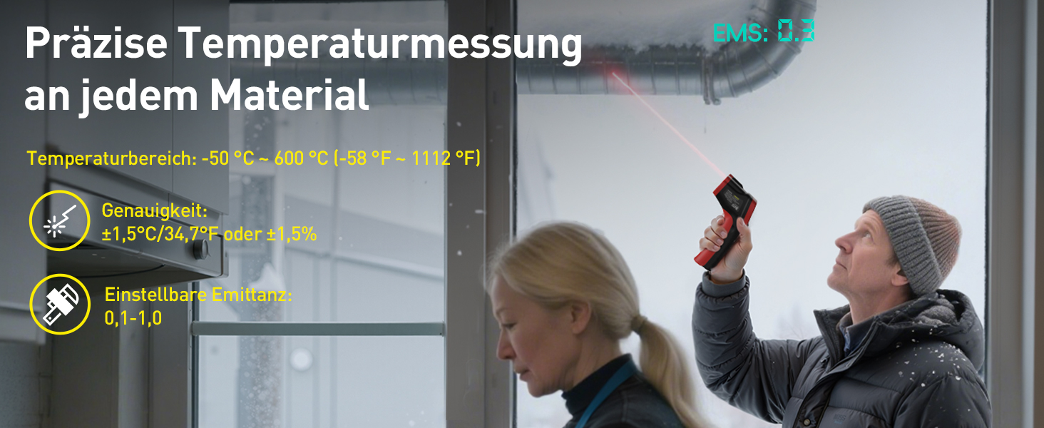 Інфрачервоний термометр Eventek -50°C до 600°C з лазером та LCD дисплеєм. Безконтактний термометр для піци, гриля, приготування їжі та промисловості. Регульований коефіцієнт випромінювання (Не для людей). Червоний з термометром для м'яса 304.