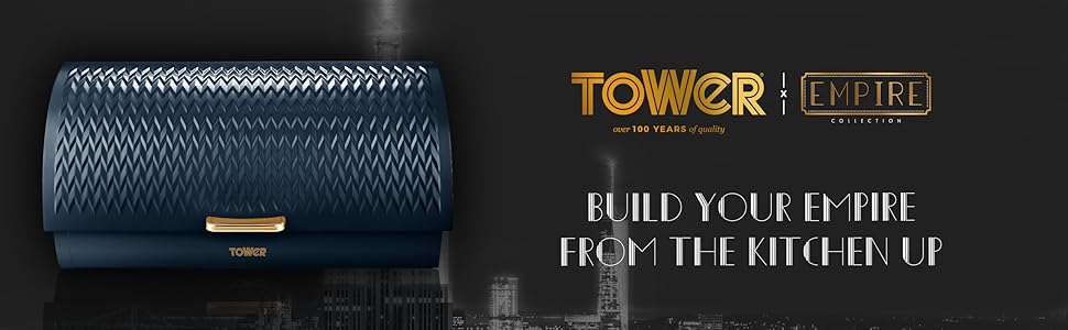 Хлібниця Tower Empire з кришкою-роликом, нержавіюча сталь та латунь, синій колір Midnight Blue