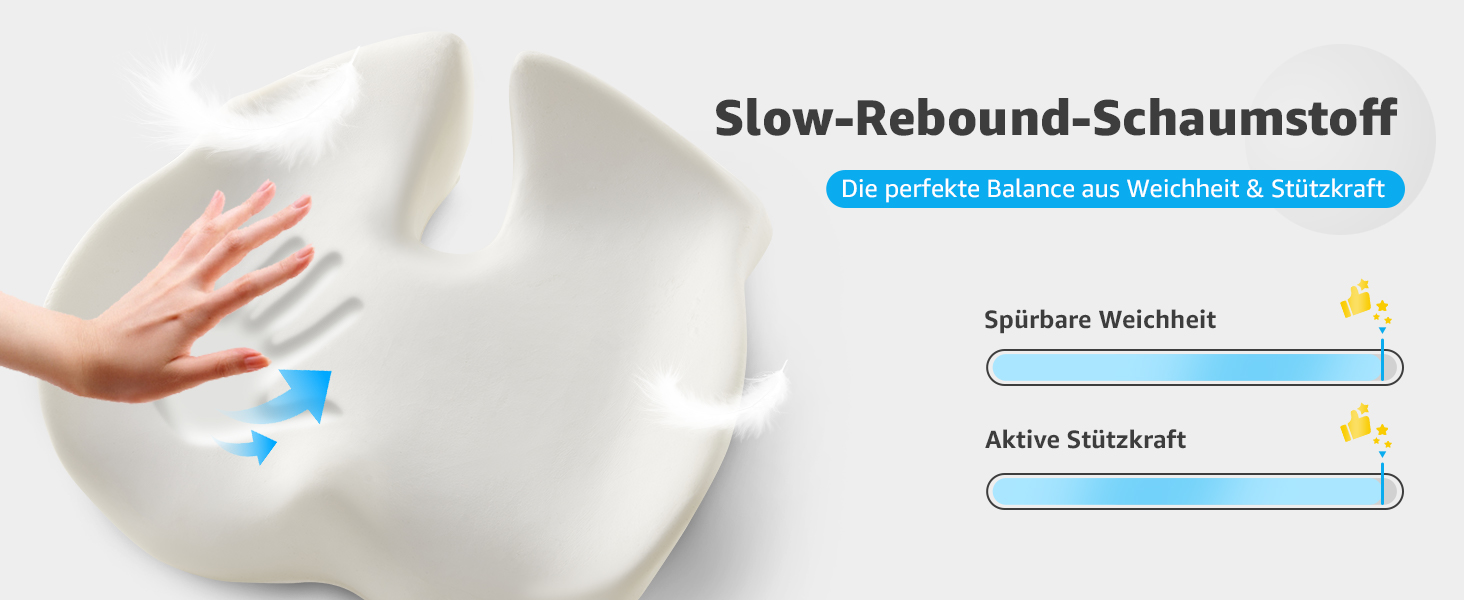 Ортопедична подушка для сидіння BRO Extra Großes з чохлом Ice Silk, Memory Foam. Ергономічна подушка для підтримки куприка для офісного крісла, авто та інвалідного візка.