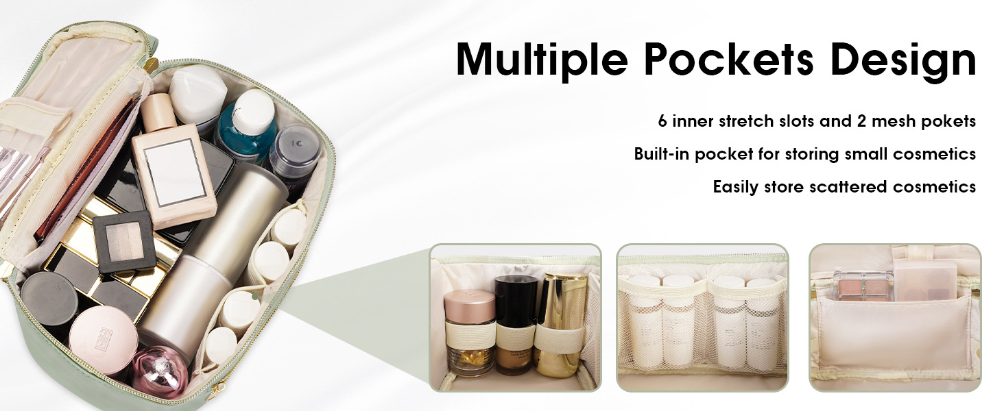 Косметичка для жінок, велика дорожня косметичка для макіяжу з відділенням для пензликів, органайзер, культиватор, з PU-шкіри, переносний мішечок для макіяжу, зелений (патент)