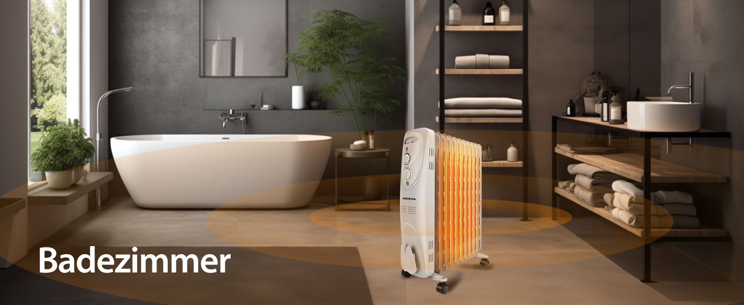 Електричний масляний радіатор Aigostar Pangpang 2300W, 11 секцій, з термостатом та 3 рівнями нагріву, мобільний обігрівач