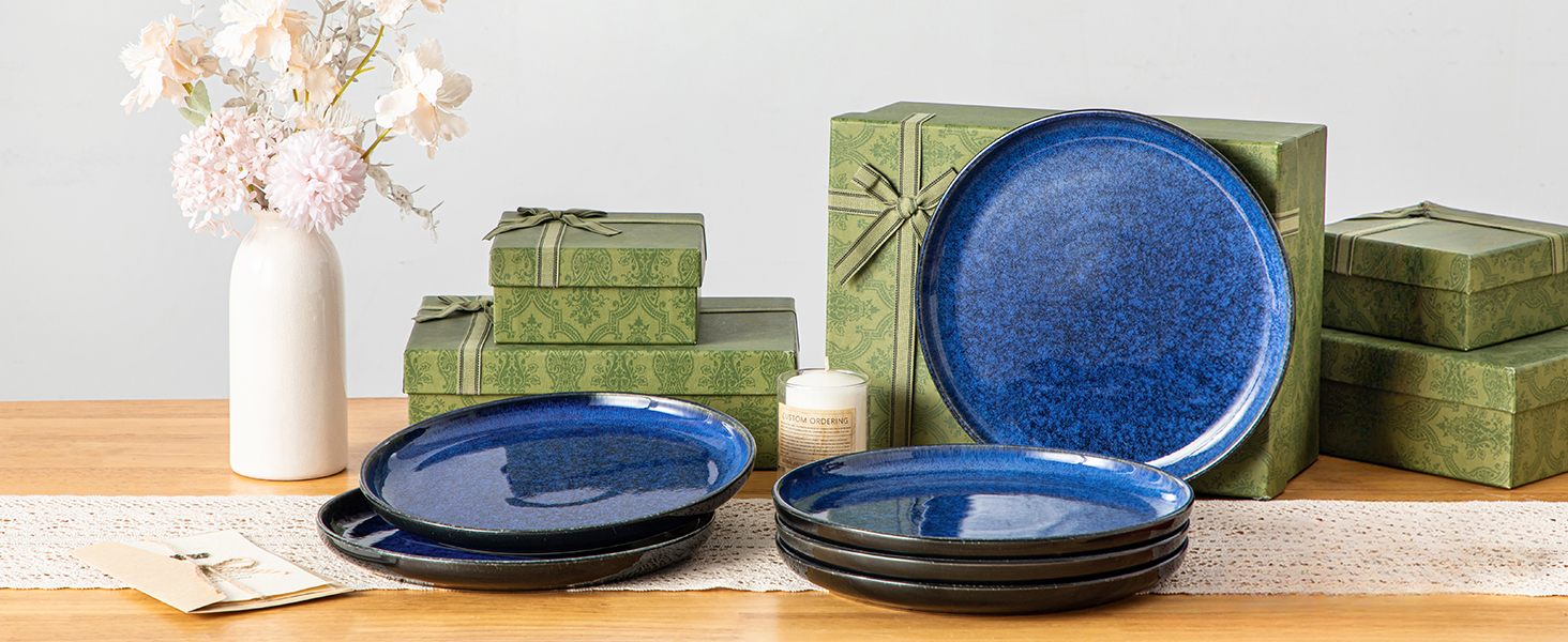 Vancasso Starry Blue 24-Piece Stoneware Dinnerware Set for 6 - Complete Tableware Set with Plates, Bowls