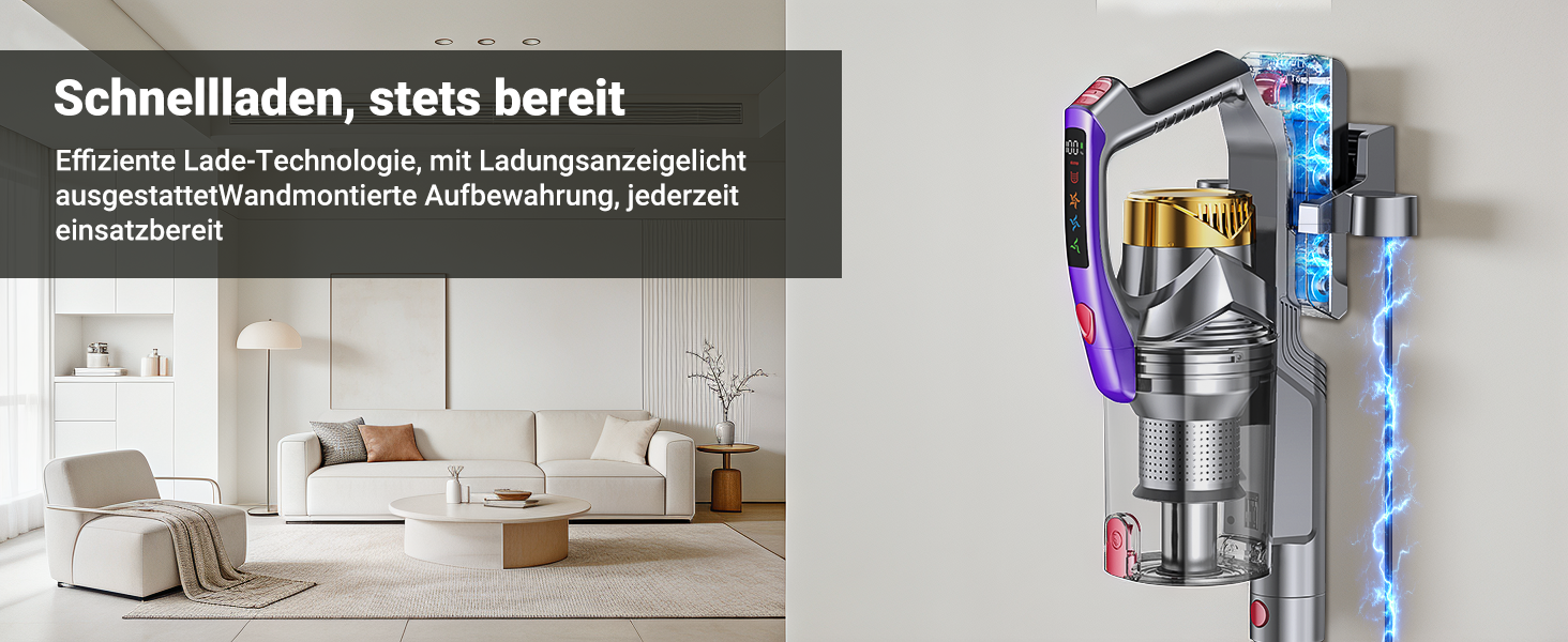 Бездротовий акумуляторний пилосос 58KPa/550W з LED-дисплеєм та антизаплутана щітка, 1.8L, для тварин, килимів, твердих поверхонь та авто, сірий & золотий