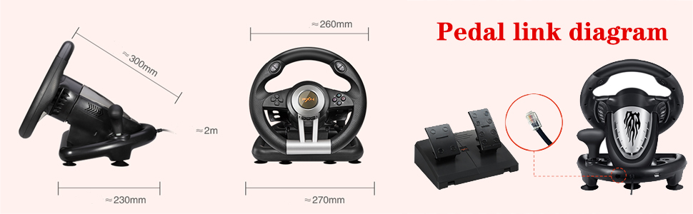 PXN V3II Руль для гонок з педалями, 180°, сумісний з PS3/PS4, Xbox One/Series, Nintendo Switch та PC, чорний