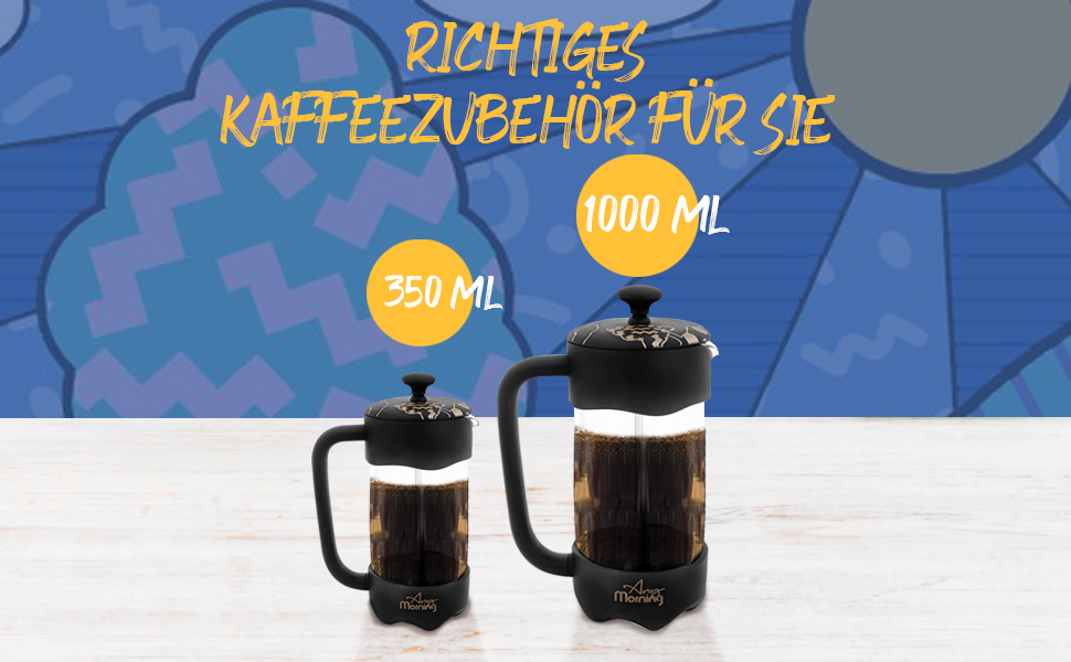 French Press Any Morning: кавоварка френч-прес з нержавіючої сталі та скла, 600/350 мл