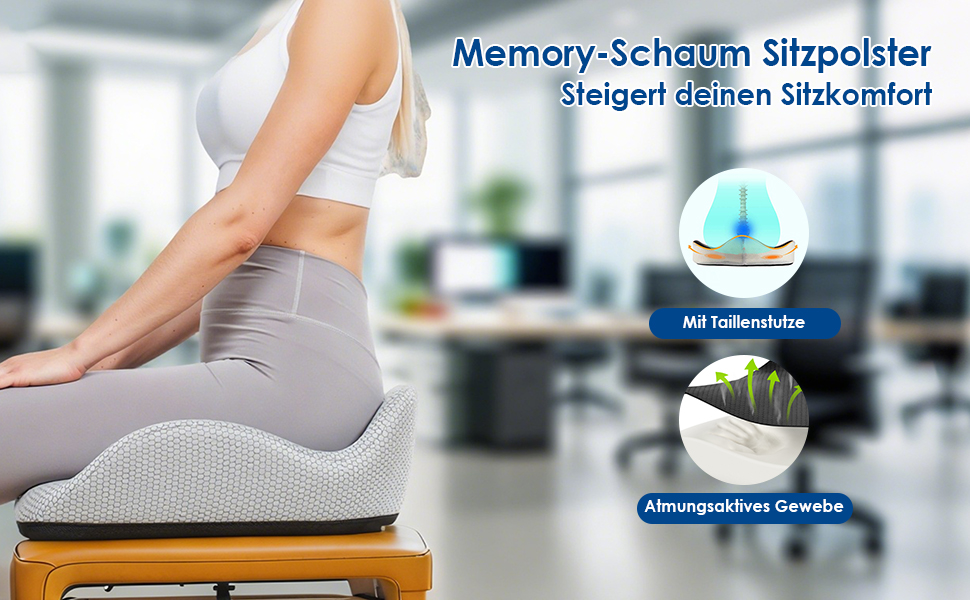 Ортопедична подушка для сидіння LustLocke з піною Memory Foam, для полегшення болю в куприку, геморої, для автомобіля, дивана, офісу та інвалідного візка, сірого кольору