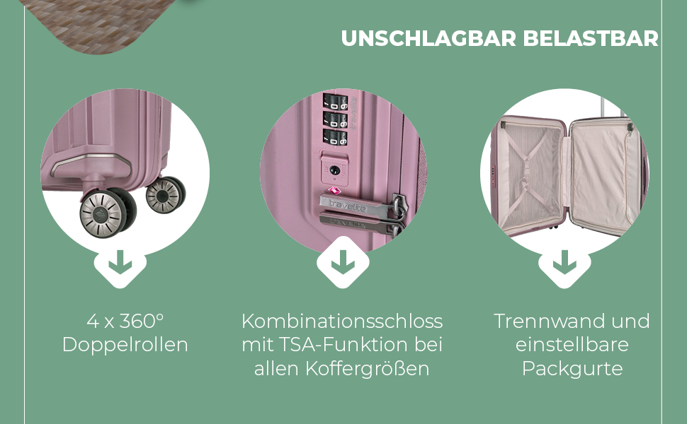 Чемодан Travelite ELVAA Rosé 66 см, 72-77 л, з TSA замком та розширюваною внутрішньою частиною