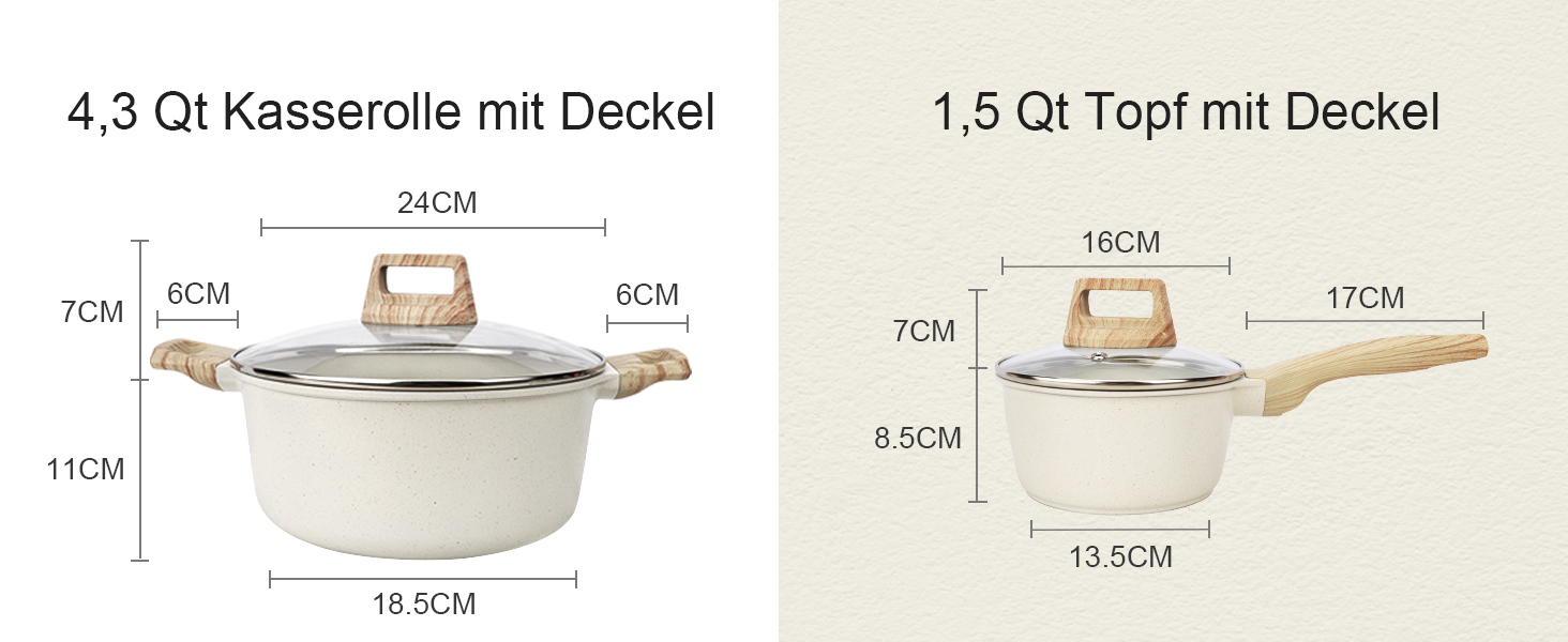 Набір посуду GiPP 10 предметів: каструлі та сковороди з гранітним покриттям, білий. Підходить для всіх типів плит, включаючи індукційні. У комплекті лопатка та ложка.