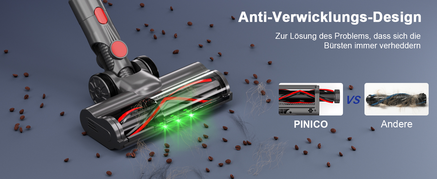 PINICO Бездротовий акумуляторний пилосос 550W з автоматичним режимом та щіткою Anti-Tangle, для твердих підлог, килимів та шерсті тварин (Blue+grey)