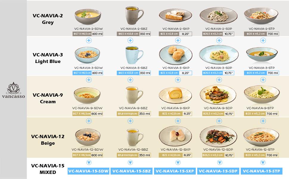 Набір керамічного посуду Vancasso NAVIA (16 предметів) для 4 осіб, набір посуду з тарілок, салатників та мисок, кераміка, природа