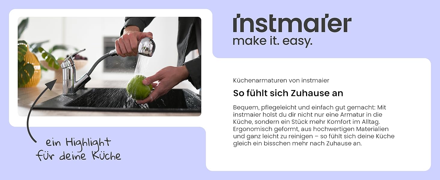 Кухонний змішувач Instmaier з висувною лійкою та душовою насадкою | Хром | Змішувач для кухні з 2 режимами струменя | Однорідний змішувач | Кухонний кран з поворотним виливом | Високий тиск
