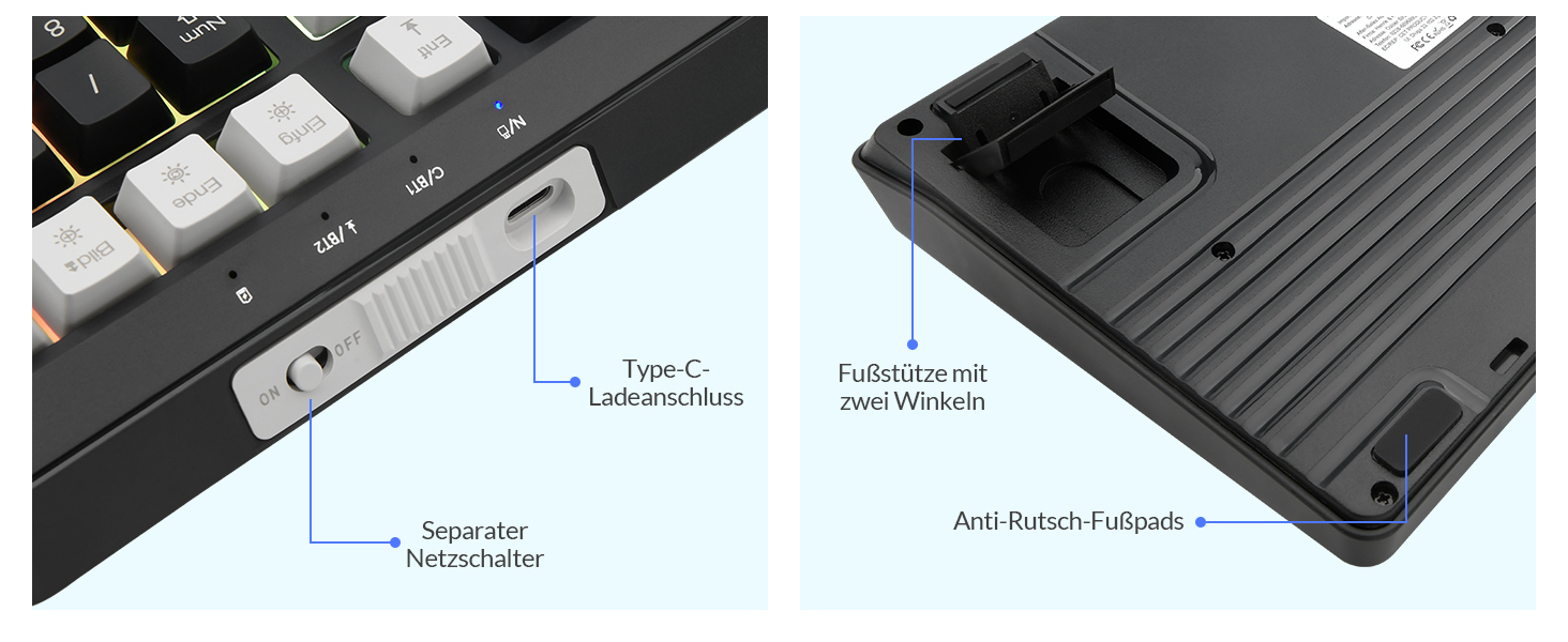 Бездротовий ігровий комплект клавіатури та миші Rii: Bluetooth + 2.4GHz, LED-підсвітка, QWERTZ