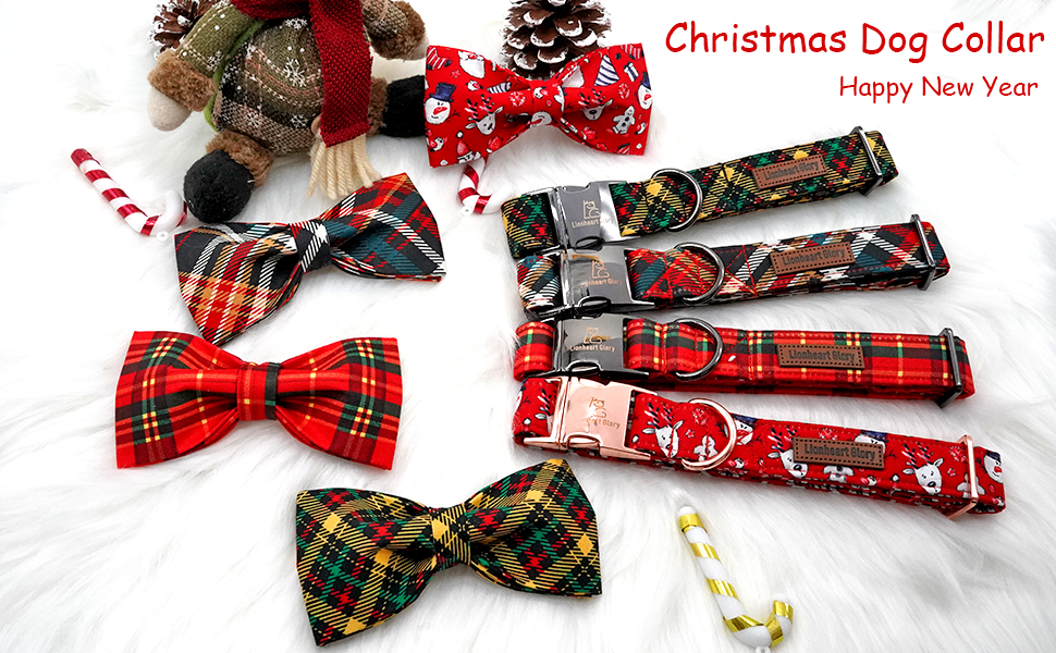 Нашийник для собак Lionheart Glory з візерунком клітинки, регульований м'який нашийник з метеликом, нашийник з бантиком для середніх собак, подарунок для домашніх тварин, червоно-зелена клітинка (1 шт.)