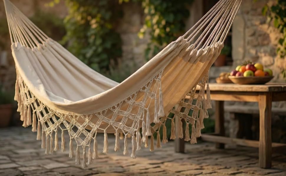 Гамак для дому та вулиці Boho Makramee подвійний великий бавовняний м'який для двох осіб (білий)